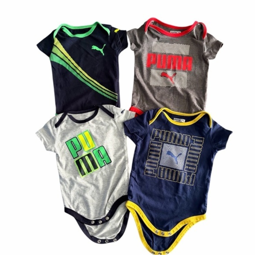 PUMA Kids Bodysuit Collection - Navy, Gray, Red, Green Size 6-9M (4pcs)